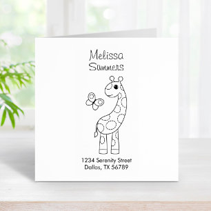 Cartoon Giraffe and Butterfly Color Me Address Rubber Stamp
