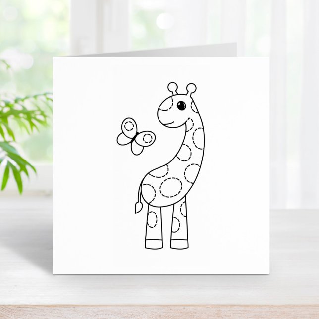 Cartoon Giraffe and Butterfly Color Me Rubber Stamp (Creator Uploaded)