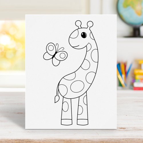 Cartoon Giraffe and Butterfly Coloring Page Poster