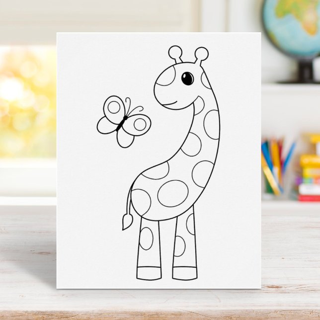 Cartoon Giraffe and Butterfly Coloring Page Poster (Creator Uploaded)