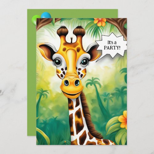 Cartoon Giraffe Birthday Party Invitation