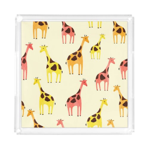 Cartoon Giraffe Colorful Vintage Pattern Acrylic Tray