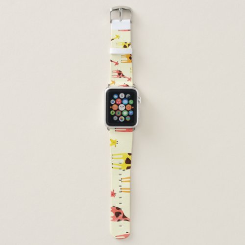 Cartoon Giraffe Colorful Vintage Pattern Apple Watch Band