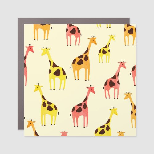 Cartoon Giraffe Colorful Vintage Pattern Car Magnet