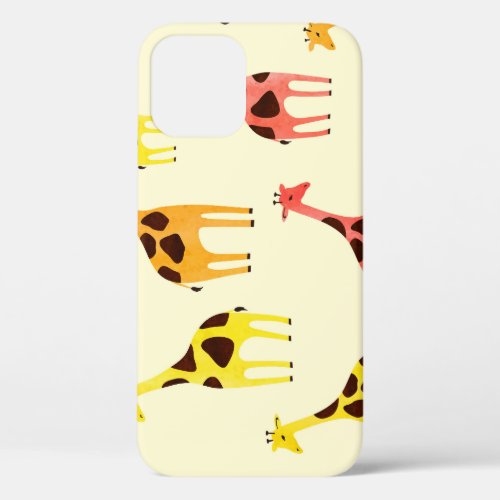 Cartoon Giraffe Colorful Vintage Pattern iPhone 12 Case