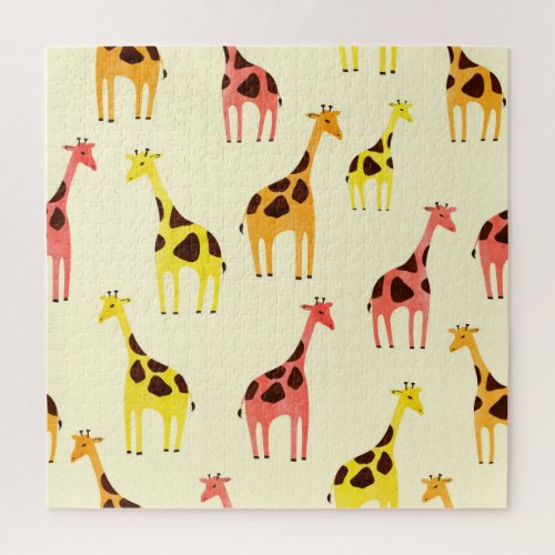 Cartoon Giraffe Colorful Vintage Pattern Jigsaw Puzzle