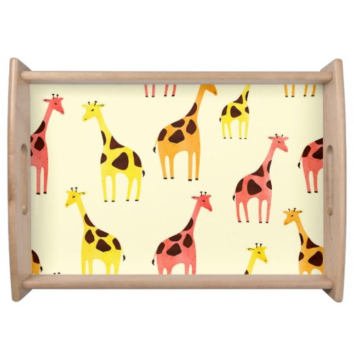 Cartoon Giraffe Colorful Vintage Pattern Serving Tray