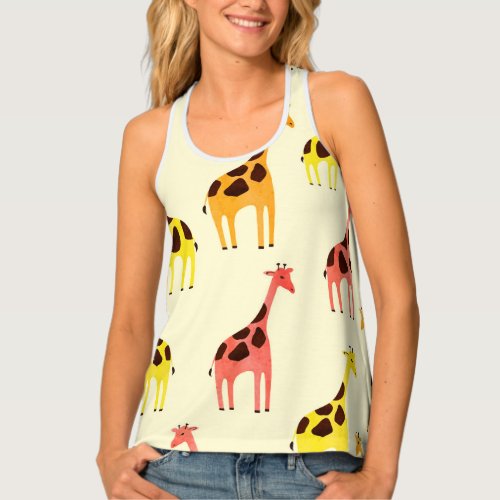 Cartoon Giraffe Colorful Vintage Pattern Tank Top