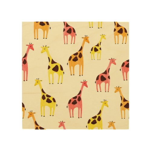 Cartoon Giraffe Colorful Vintage Pattern Wood Wall Art