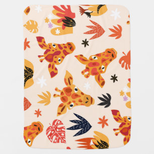 Cartoon Giraffe: Floral Savanna Pattern Baby Blanket