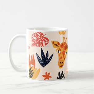 Cartoon Giraffe: Floral Savanna Pattern Coffee Mug
