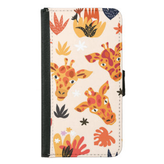 Cartoon Giraffe: Floral Savanna Pattern Samsung Galaxy S5 Wallet Case