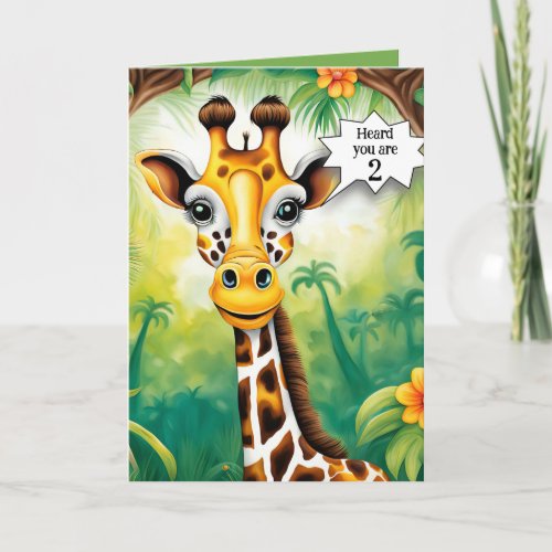 Cartoon Giraffe For 2nd Birthday Card