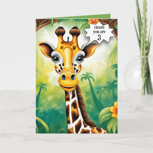 Cartoon Giraffe for 3rd Birthday Card