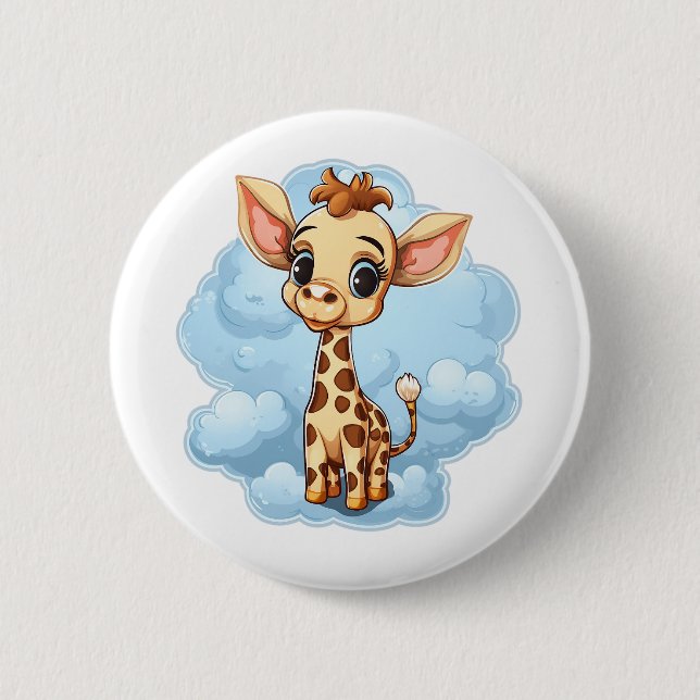 Cartoon giraffe illustration button (Front)