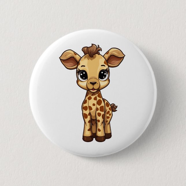 Cartoon giraffe illustration button (Front)