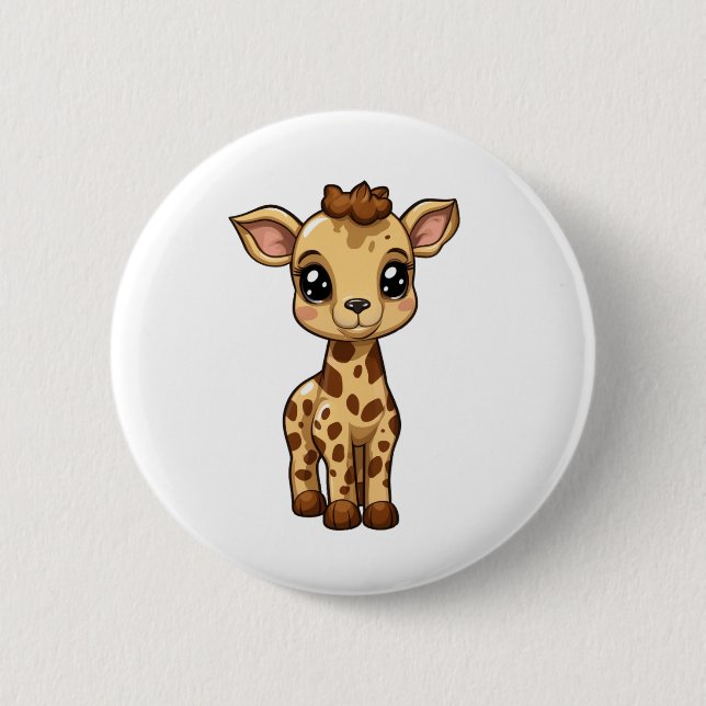 Cartoon giraffe illustration button (Front)