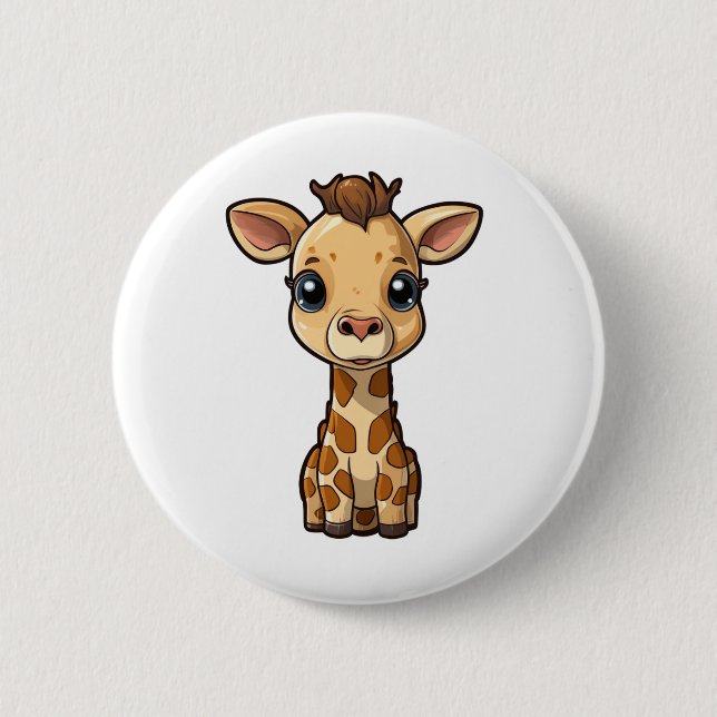 Cartoon giraffe illustration button (Front)