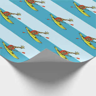 Cartoon Giraffe in a sea kayak Wrapping Paper