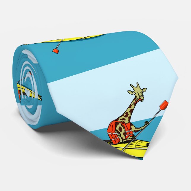 Cartoon giraffe sea kayaking neck tie (Rolled)