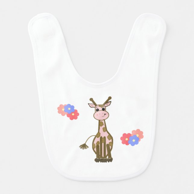 Cartoon Giraffe with Flowers Bib (Front)