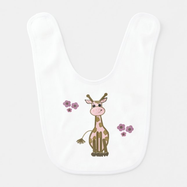 Cartoon Giraffe with Flowers Bib (Front)