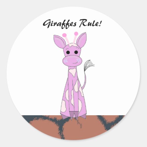 Cartoon Giraffe with Saying Classic Round Sticker