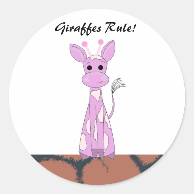 Cartoon Giraffe with Saying Classic Round Sticker (Front)