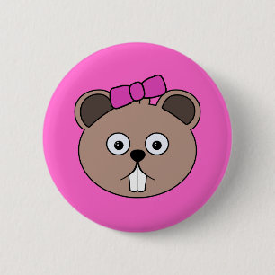 Cartoon Girl Beaver Face Button