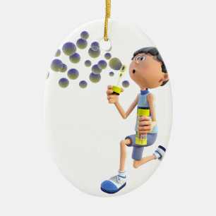 Cartoon Girl Blowing Bubbles Ceramic Ornament