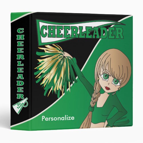 Cartoon Girl Cheerleader _ Green Binder