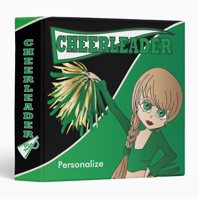 Cartoon Girl Cheerleader - Green Binder (Front/Spine)