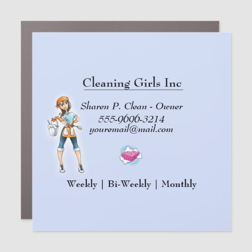 Cartoon Girl Cleaning Service business Car Magnet