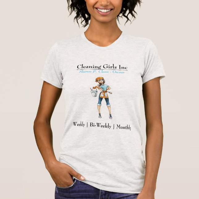 Cartoon Girl Cleaning Service Business T-Shirt (Front)