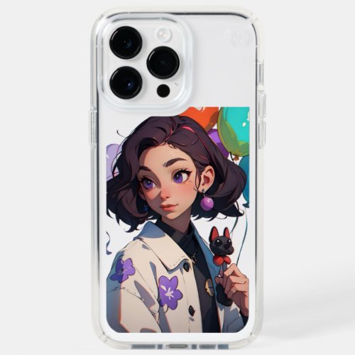 Cartoon Girl Holding Pet And Balloons Speck iPhone 14 Pro Max Case