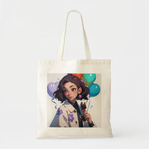 Cartoon Girl Holding Pet And Balloons  Tote Bag