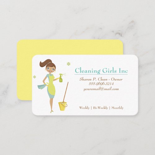 Cartoon Girl House Cleaning Service  Business Card