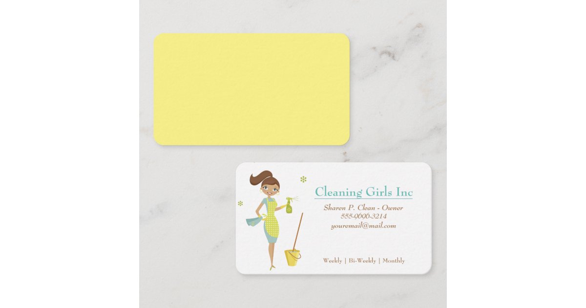 Cartoon Girl House Cleaning Service Business Card | Zazzle