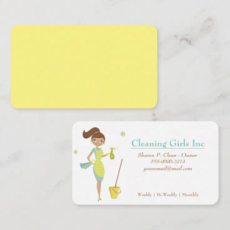 Cartoon Girl House Cleaning Service Business Card | Zazzle