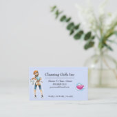 Cartoon Girl House Cleaning Service Business Card (Standing Front)