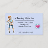 Cartoon Girl House Cleaning Service Business Card (Front)