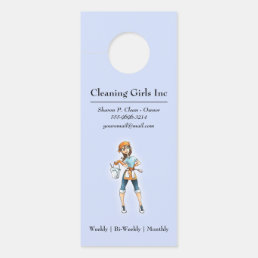 Cartoon Girl House Cleaning Service Door Hanger