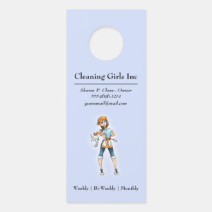 Cartoon Girl House Cleaning Service Door Hanger