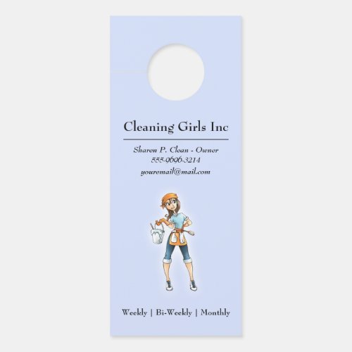 Cartoon Girl House Cleaning Service Door Hanger
