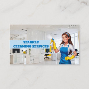 Cartoon Girl House Cleaning Service Housekeeper Business Card