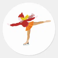 Cartoon Girl Ice Skating Winter clipart Classic Round Sticker