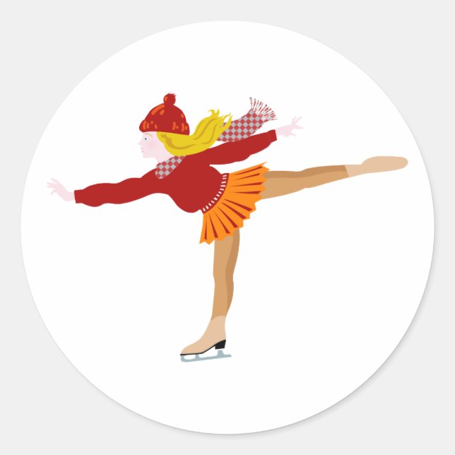 Cartoon Girl Ice Skating Winter clipart Classic Round Sticker (Front)