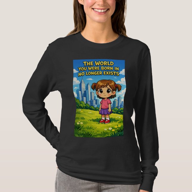 Cartoon Girl Lost Innocence Past vs Future Graphic T-Shirt (Front)