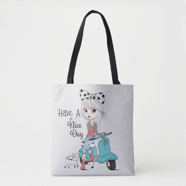 Cartoon Girl Nice Day Tote (Front)