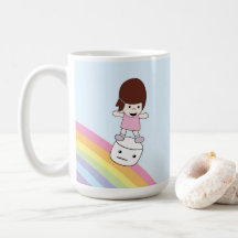 Cartoon Girl on Rainbow w Marshmallow Mug